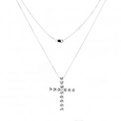 Cross pendant in 925 silver with heart-shaped zirconia stones on a silver chain