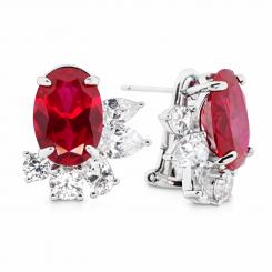 Earrings in 925 silver with red and colorless zirconia