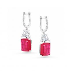 Серьги из серебра 925 пробы с красными и бесцветными фианитами