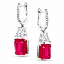 Серьги из серебра 925 пробы с красными и бесцветными фианитами