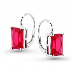 Earrings in 925 silver with red zirconia with hinged clasp