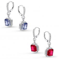 Серьги из серебра 925 пробы с красными или синими и бесцветными фианитами