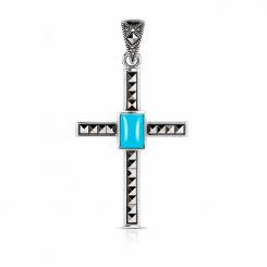 Cross pendant in 925 silver with blue turquoise