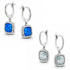 Серьги из серебра 925 пробы с белым и голубым опалом