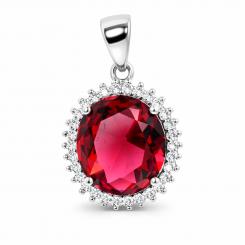 Pendant in 925 silver with red and colorless zirconia