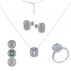 Jewelry set in 925 silver with zirconia: stud earrings + necklace with pendant + ring