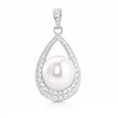 Подвеска в форме капли из серебра 925 пробы с жемчугом и цирконием