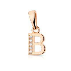 Anhänger Buchstabe B aus 585 Rotgold mit fünf Zirkonia