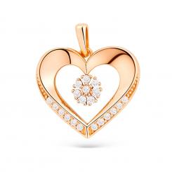 Herz-Anhänger aus 585 Rotgold mit blumenförmigem Zirkonia-Element