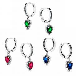 Hoop earrings in 925 silver with heart-shaped zirconia pendant in three color variations