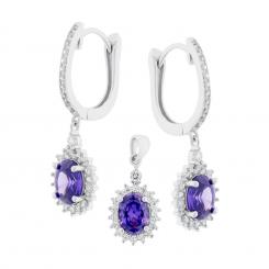 Ювелирный набор из серебра 925 с фианитами: серьги-подвески и кулон