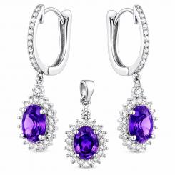 Jewelry set in 925 silver with zirconia - earrings and pendant in an elegant design
