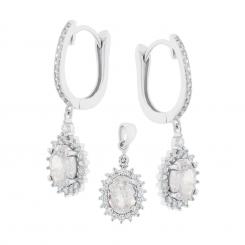 Jewelry set in 925 silver with zirconia - earrings and pendant in an elegant design