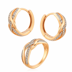 Комплект украшений из серебра 925 пробы с фианитами: серьги-креолы + кольцо