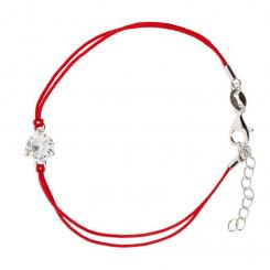 Красная нить с круглым фианитом в оправе из серебра 925 пробы