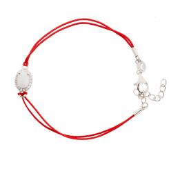 Браслет Красная нить с жемчужиной и фианитами в серебре 925 пробы