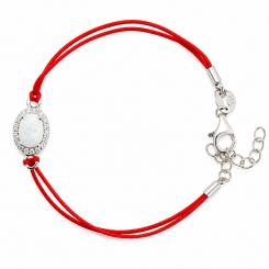 Rotes Fadenarmband mit weißem Opal und Zirkonia in 925 Silber