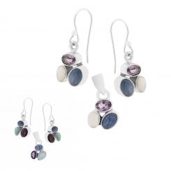 Set: Ohrringe + Anhänger aus 925er Silber mit bunten Steinen, in zwei Farbvarianten