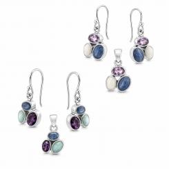 Set: earrings + pendant made of 925 silver with colorful stones, in two color variations