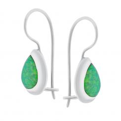 Серьги из серебра 925 пробы с зелёным опалом в форме капли