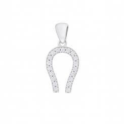 Glückshufeisenanhänger aus Silber mit Zirkonia + Silberkette als Geschenk