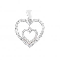 Doppelherzanhänger aus 925 Silber mit Zirkonia + Silberkette Gratis