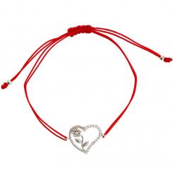 Браслет нить с подвеской в виде сердца из серебра 925 пробы, украшенный цветком с фианитом