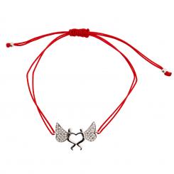 Красный браслет-нить с парой ангелов из серебра 925 пробы и фианитами
