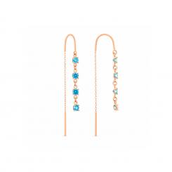 Pull through earrings in 585 rose gold with blue cubic zirconia