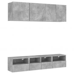 5-piece wall unit concrete gray wood-based material