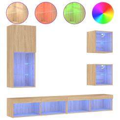 5-tlg. Wohnwand mit LED-Beleuchtung Sonoma-Eiche Holzwerkstoff