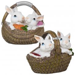 Money box 2 rabbits in a dark basket, 12.5 cm