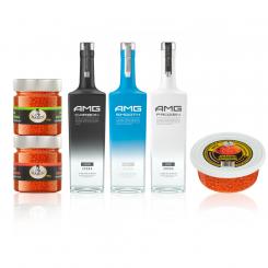 SET President - 3 types of Premium Vodka AMG + 3 BARIN Premium Caviar (total 580g)