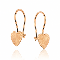 Strukturierte flache Herz-Ohrringe aus 585 Rotgold