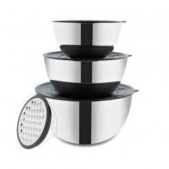 B-Ware BEM Edelstahlschüssel Set mit Reibe und Deckel 16 cm, 20 cm und 24 cm