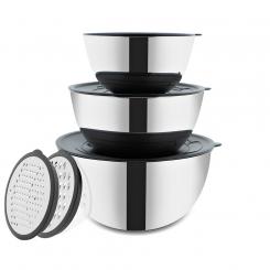BEM stainless steel bowl set with 2 graters and lid 16 cm, 20 cm and 24 cm
