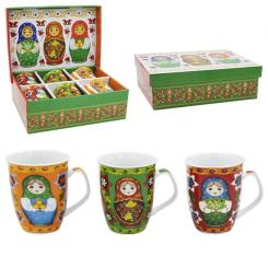 Porzellan Tassen Set "Matröschka" in Geschenkverpackung 6-Teilig
