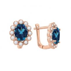 Earrings in 585 rose gold with topaz London Blue and cubic zirconia