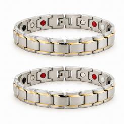 1+1 Set: 2 x Vivalette Bioenergetisches Magnetarmband aus Edelstahl mit 18K Goldakzenten
