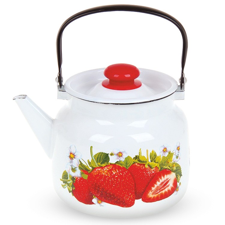 Wasserkessel mit Deckel "Erdbeere" emailliert, 3,5 L