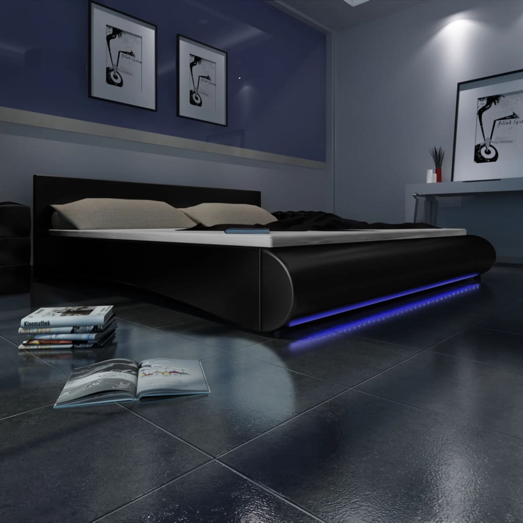 Polsterbett Kunstleder Polster Bett Lattenrost + LED-Streifen