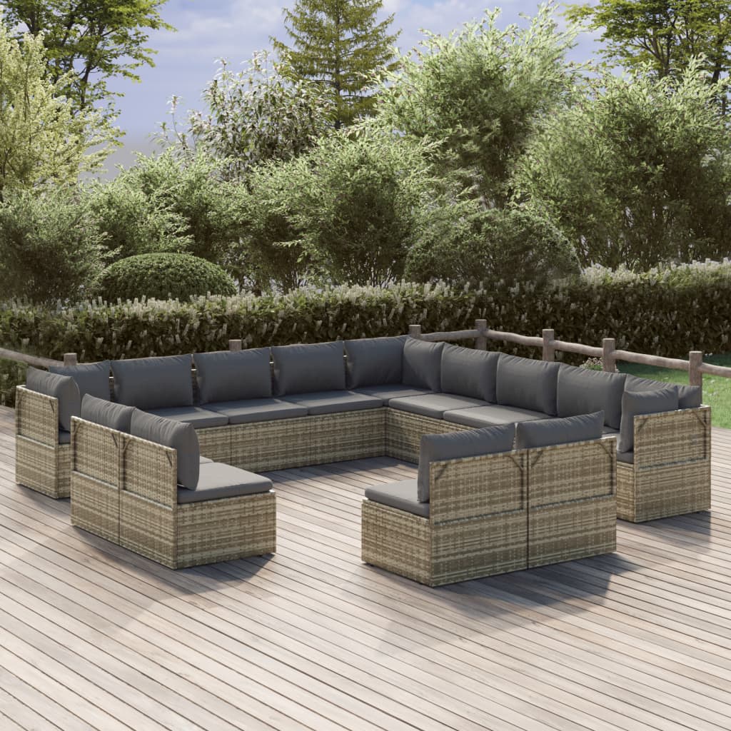 13tlg. GartenLoungeSet mit Kissen Grau Poly Rattan online kaufen
