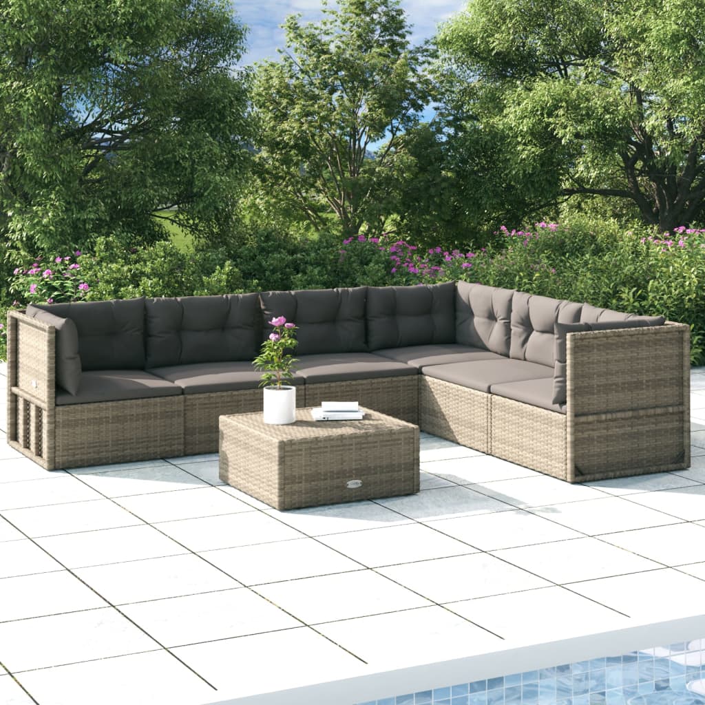 6tlg. GartenLoungeSet mit Kissen Grau Poly Rattan online kaufen