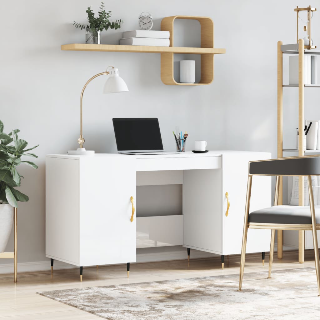 Schreibtisch Hochglanz-Weiß 140x50x75 cm Holzwerkstoff online kaufen 