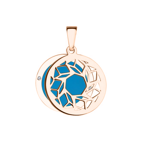 Подвеска из красного золота 585 пробы с 4 фианитами и эмалью синего цвета