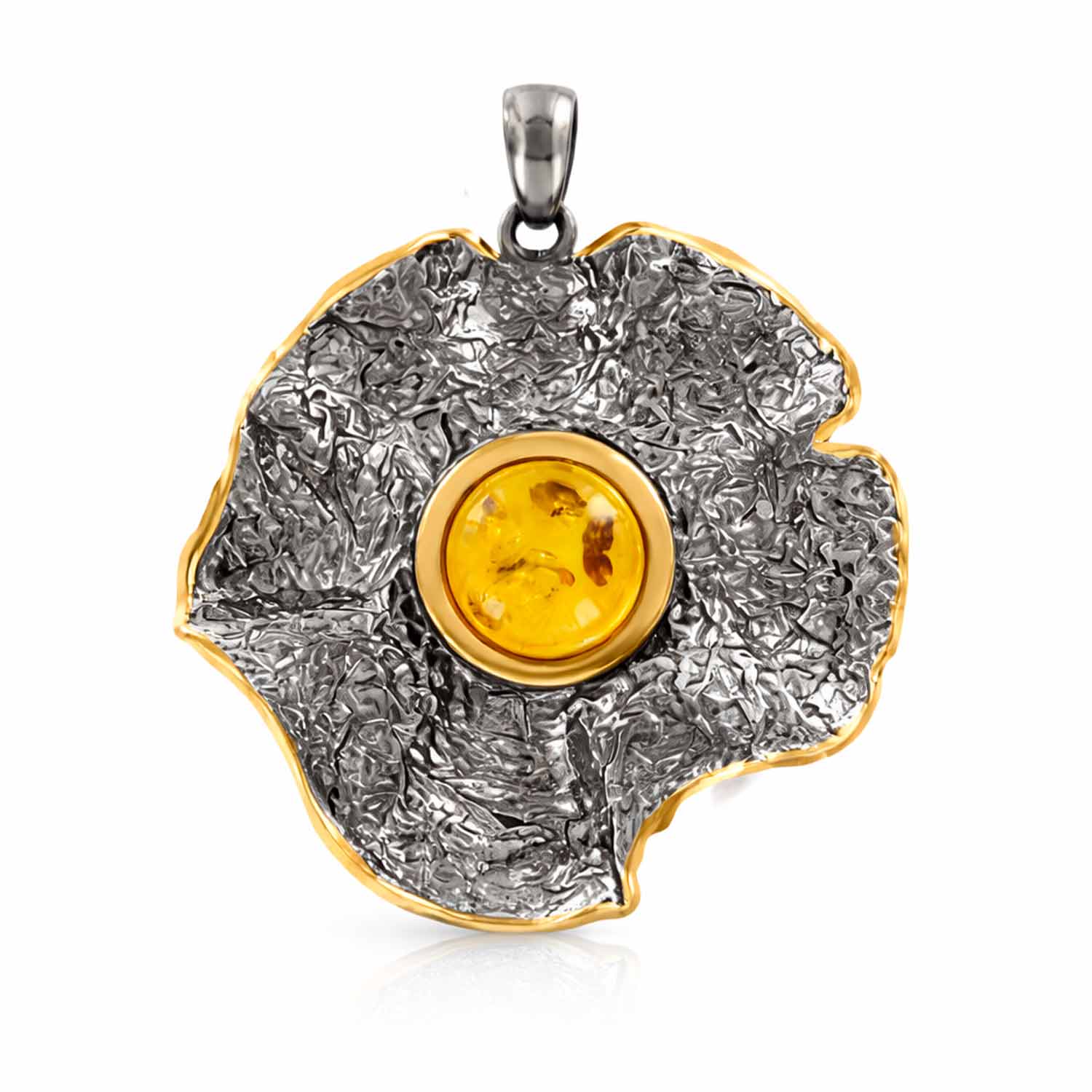 Pendant in silver 925, gold-plated, with amber, Ø approx. 35 mm, height approx. 42 mm