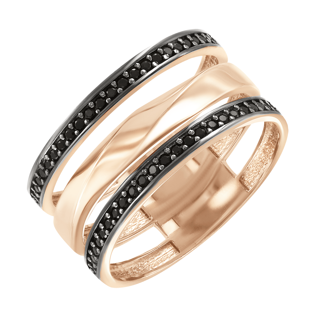 Женское кольцо из красного золота 585 пробы, с вставками из черных фианитов