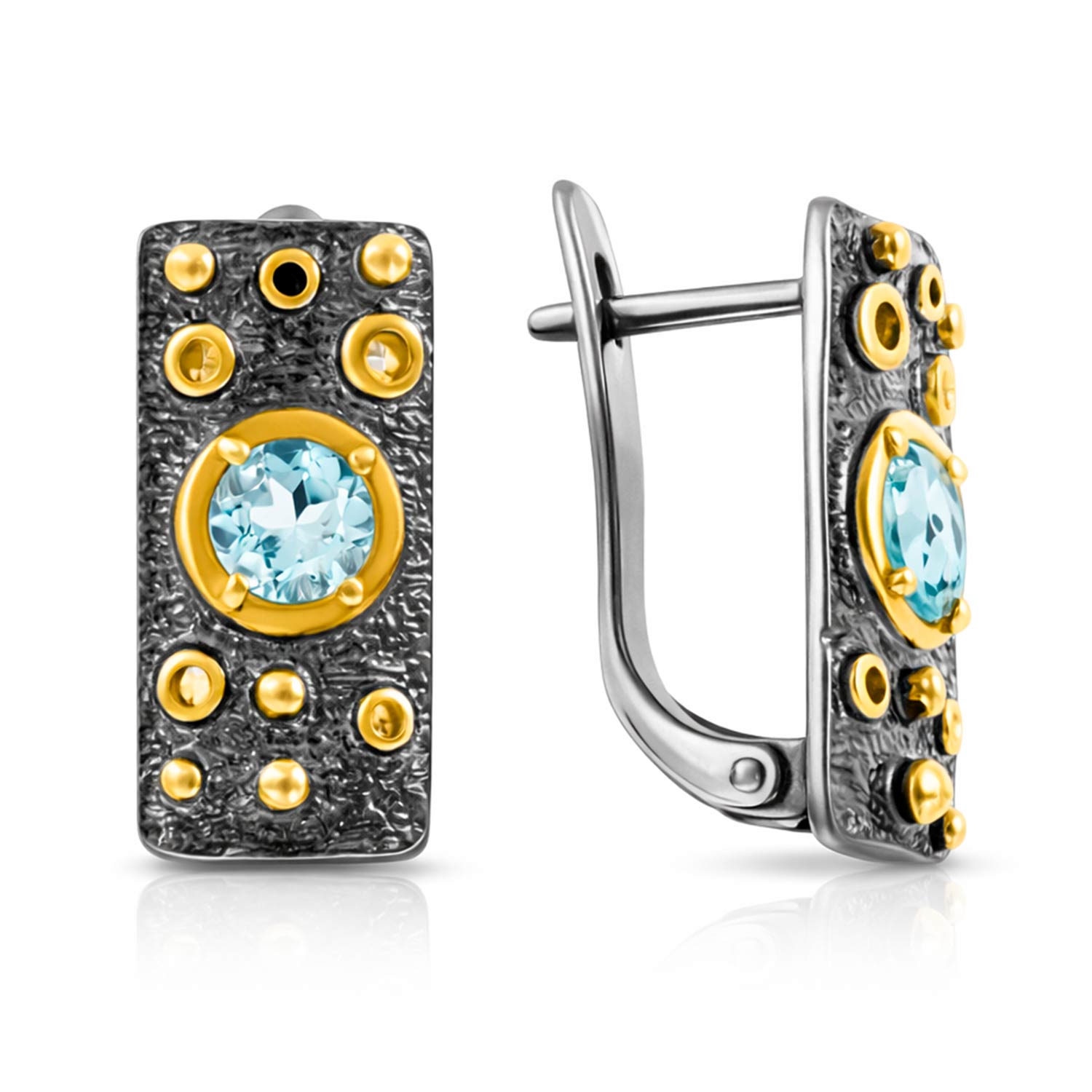 Фантастические серьги из серебра 925 пробы, позолоченные и с родиевым покрытием, с топазом, английская застёжка, высота ≈ 20 мм.