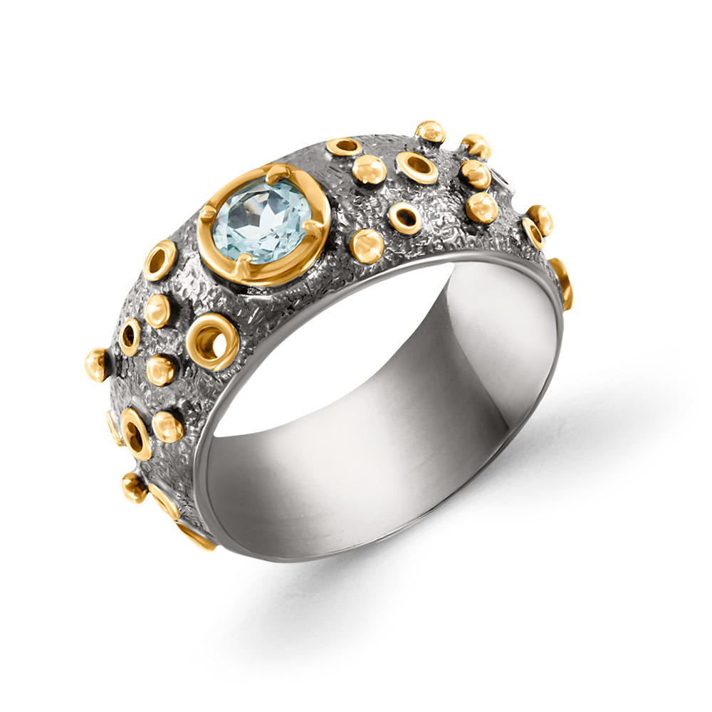 Ladies' ring in silver 925, gold-plated, rhodium-plated, with topaz, width approx. 9.5 mm
