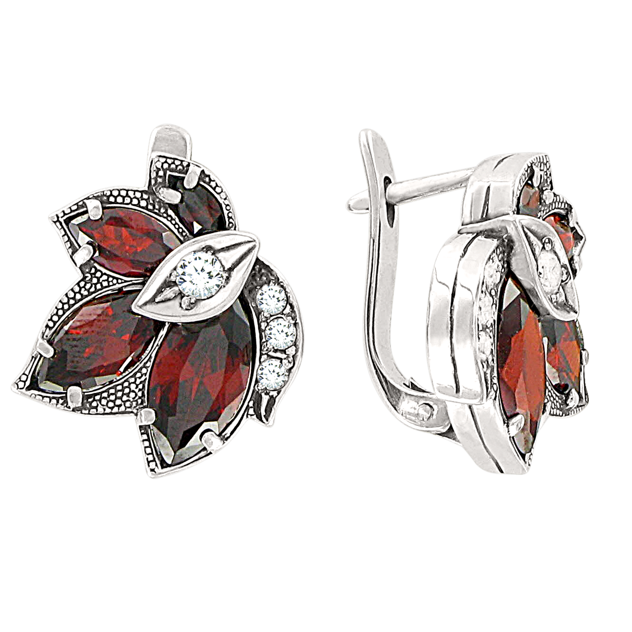 Earrings in 925 silver, with 8 garnets and 8 zirconia, height approx. 21 mm